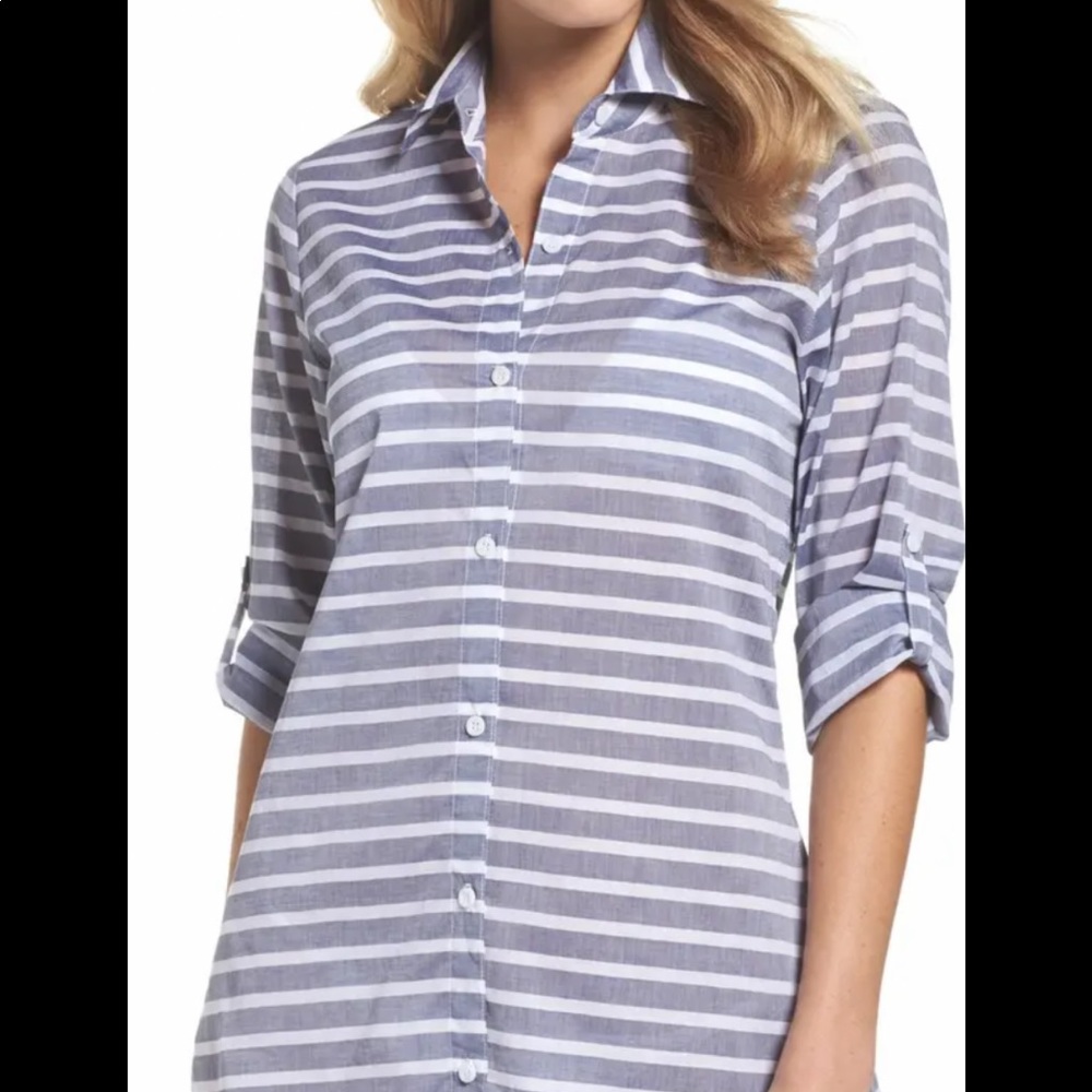 Tommy Bahama Breton Stripe Boyfriend Shirt Coverup